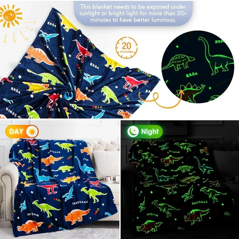 Glow in The Dark dinosaur Blanket throw 50x60